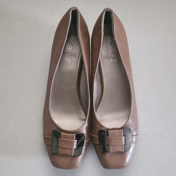 Beige Kitten Heels with Metallic Buckle Detail - Picture 2 of 6